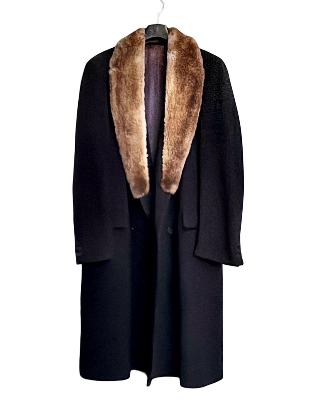 Cardinal Canada Men's Double-Breasted Wool Overcoat | Fur Collar | Navy | 40R